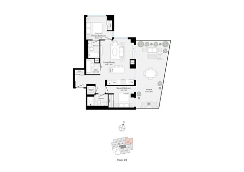 Floor plan for 2 beds, 2 baths, 811 sqft
